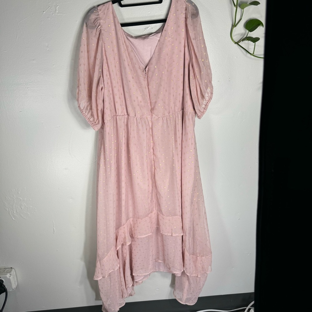 RE NWT ELOQUII pink chiffon midi dress plus size 22 short puff sleeve ruffle